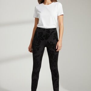 Chicos Flocked Floral Black Women's Pants Medium NWOT